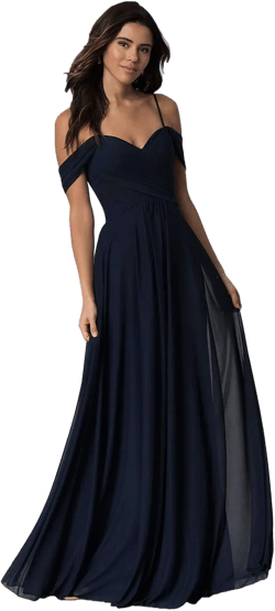 Miao Duo Off Shoulder Long Bridesmaid Dresses 2025 with Pockets A Line Chiffon Formal Dress for Women Wedding MD1201 Navy Blue 6