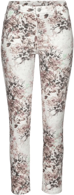 Women's Skinny Leg Cropped Pants - LASCANA - Beige Printed Floral 6