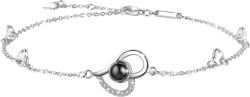 OneSight Women Love Heart Projection Anklet Jewelry, 925 Sterling Silver Memory of Love Ankle Bracelet - 100 different languages for i love u, Large Heart Bracelet