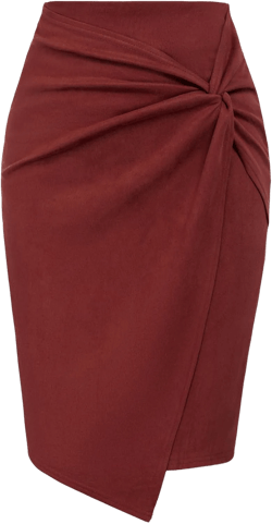 Kate Kasin Women's Faux Suede Pencil Skirt High Waist Side Knot Knee Length Business Casual Wrap Bodycon Skirts