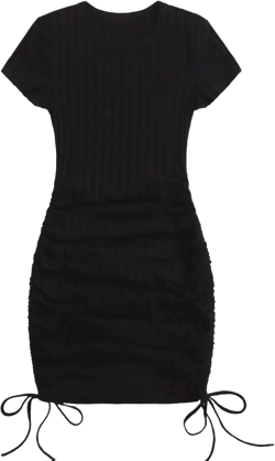 Milumia Women Short Sleeve Ribbed Bodycon Dress Drawstring Side Short Pencil Dress X-Large Black