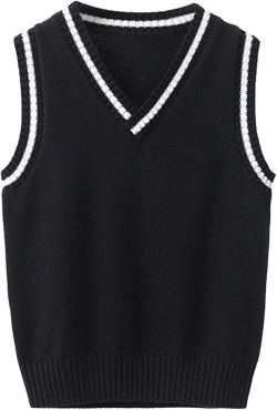 Kids Boys Girls V Neck Knitted Uniform Sweater Vest Knitwear Sleeveless Pullover Crochet Waistcoat Tank Top 7-8 Years Navy Blue