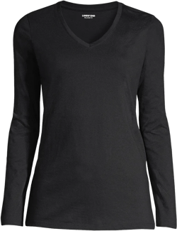 Lands' End Women's Relaxed Supima Cotton Long Sleeve V-Neck T-Shirt - Large - Black