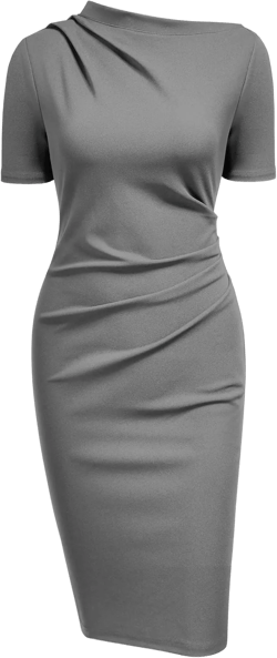 AISIZE Women's Retro Half Collar Ruched Business Work Pencil Dress XX-Large Grey