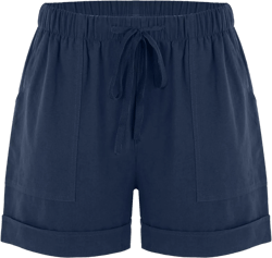 Cotton Linen Shorts for Women 2023 Loose Plain Summer Shorts Folded Hem Drawstring Elastic Waist Shorts with Pockets X-Large #06 Navy