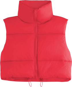 Century Star Cropped Puffer Vest Women's Outerwear Vests Puffy Sleeveless 2024 Quilted Christmas Vest Tops Jackets Coat Zip X-Small Red