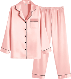 Ekouaer Women Satin Pajamas Set Classic Button Down Long Pjs Set Pastel Pink XX-Large