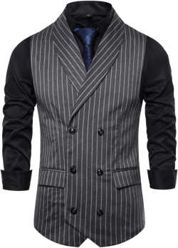 Cloudstyle Men's Pinstripe Slim Fit Formal Dress Double-Breasted Business Vest X-Large Shawl/Gray