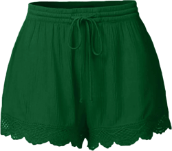 5 Inch Inseam Shorts Women 2024 Comfy Plus Size Lace Floral Hem Elastic Waist Shorts Loose Fit Lounge Beach Shorts XX-Large #012-green