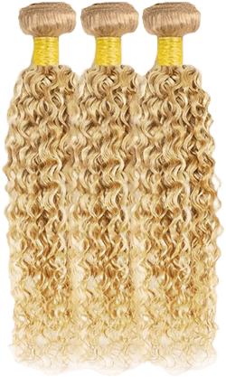 Highlight Curly Weave Bundles Human Hair P27/613 Honey Blonde Deep Curly Bundles Double Weft Tow Tone Ombre Bundles Brazilian Human Hair Silky Soft and Silky for Black Women (18 20 22 Inch 3 Bundles)