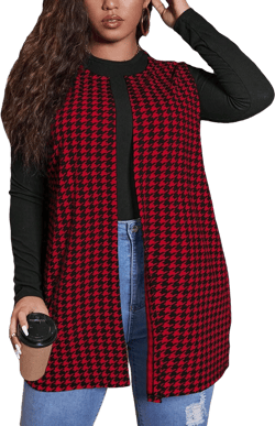 Milumia Women's Plus Size Houndstooth Vest Blazers Open Front Cardigan X-Large Plus Red and Black