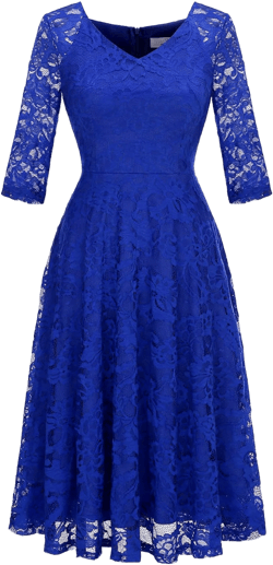 Dressystar Womens Long-Sleeve Wedding Guest Dress A-Line Lace Formal Party Cocktail Midi Dress Prom Gown Royal Blue 3X-Large