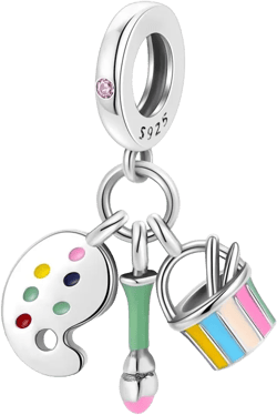 Cute Fashion Charms for Bracelets Necklaces 925 Sterling Silver with 5A Cubic Zirconia Love Heart Charms Jewelry Gift for Womens Mom Paintbrush drawing board paint bucket Charm