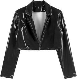 Hularka Women's Fashion Wet Look Long Sleeve Lapel Leather Jacket Slim Fit Biker Short Coat