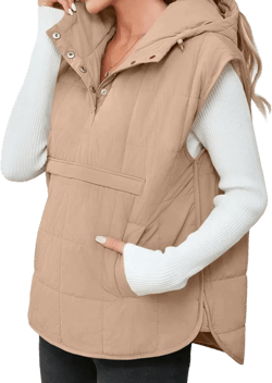 Saodimallsu Womens Quilted Puffer Vest Sleeveless Hoodies Fall Winter Tops with Kangaroo Pockets