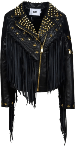 SX Spring Autumn Women Jacket NEW Personality Tassel Rivets Faux Leather PU Short Biker Leather Jacket Black Streetwear Coat