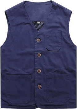 chouyatou Men's Casual Outdoor Thin/Fleece Lined Fishing Cotton Vest Jacket (Large, Thin Navy)
