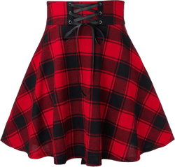 Women's Gothic Punk Plaid Pleated Short Skirt High Waisted Lace Up A-Line Flare Mini Skirt Scottish Preppy Skater Skirt XX-Large Red