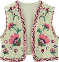 Women Vintage Embroidered Vest Y2k Sleeveless Open Front Linen Top Floral Crochet Flower Cardigan Fashion Vest Top Large A-green Colorful
