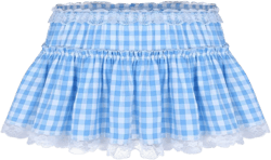 Moily Unisex Men Women A-line Mini Skirt Lace Hem Plaid Gingham Crossdress Daily Party Dress Large Light Blue#plaid