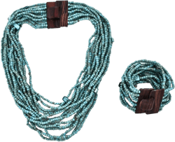 Shop LC Handmade Seed Bead Necklace & Bracelet Set - Boho Jewelry for Women - Layered Multi Strand Beaded Statement Jewelry w/Wooden Clasp - Necklace Length 18" - Strechable Bracelet Birthday Mothers Turquoise