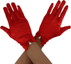 Aniler Women's 1920s Satin Wedding Dress Opera Party Gloves Wrist Length Gloves Red
