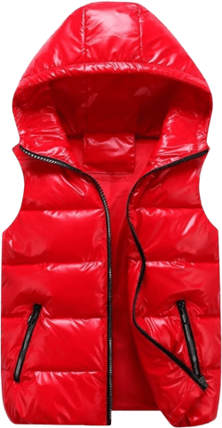 FindThy Women’s Shiny Puffer Down Vest Quilted Zip Up Hat Collar Pocketed Sleeveless Jacket Large Red