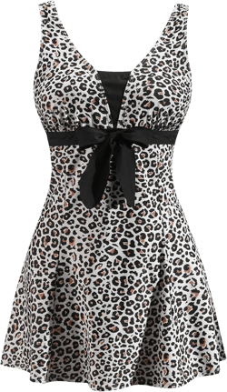 Women's One Piece Swimsuit Plus Size Swim Dress V Neck Wrap-Front Printed Swimwear Tummy Control Bathing Suit