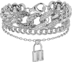 Boho Vintage Rhinestone Flat Cuban Figaro Chain Lock Anklet Rhinestone Lock Chain Bracelet Anklet Chunky Beach Ankle Bracelets Anklet for Women Girl Surfer Holiday Vacation Jewelry