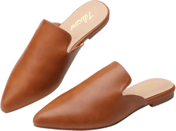 Tilocow Mules for Woman Comfortable Pointed Toe Backless Loafers Flat Mule Business Casual Shoes Slides Slip on