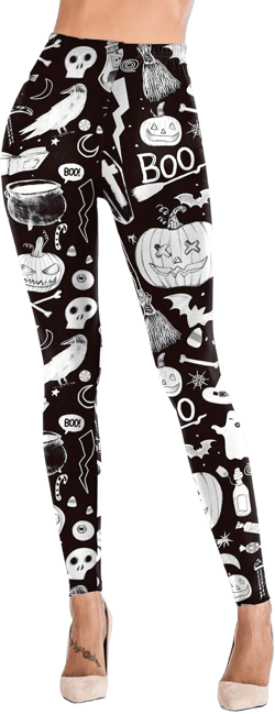 Sipaya Women's Brushed Christmas Halloween Ankle Length Seasonal Printed Leggings S-3XL Medium B-halloween-tombstone Skeleton