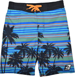 LAGUNA Boys Print Drawstring Boardshorts Swimsuit - Youth Surf Swim Trunks - UPF 50+ - Party Palm Stripe Blue, Size 14/16