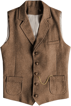 Men's Tweed Suit Vest Western Herringbone Wool Casual Waistcoat for Groomsman X-Small Brown