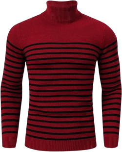 WhizMax Men's Striped Turtleneck Sweater Red Black XL