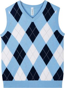 BOBOYOYO Boys Argyle Sweater Vest 100% Cotton V-Neck Vest Kids Uniform Sleeveless Sweaters for Children 3-14Y 7-8 Years Light Blue & Argyle