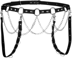 MILAKOO Leather Harness Waist Belt Punk Adjustable Gothic Metal Chain Tassel Garter Belt for Women Black