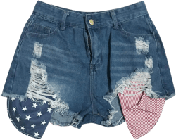 Women's Low Rise Mini Denim Shorts High Cut Shorts Beach Clubwear Sexy Jeans American Flag Button Denim Booty Shorts Large D-blue