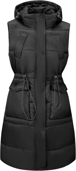 RISISSIDA Puffer Vest Women Long Puffy Quilted Hooded Sleeveless Loose Jacket