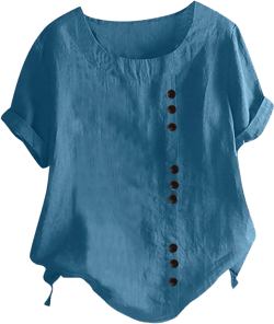 Womens Solid Color Linen Tops Crew Neck Short Sleeve Basic Tunic Tee Cotton Blend Linen T Shirt Ladies Summer T-Shirt Small Blue