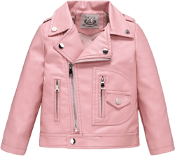 LOKTARC Boys Girls Faux Leather Jacket for Kids Motorcycle Biker Leather Jackets 3-4T Pink