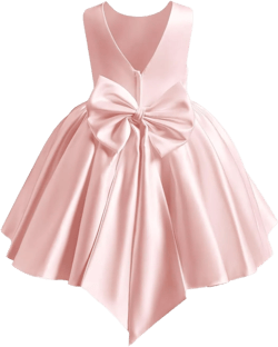 Satin Flower Girl Dress Knee Length Short First Communion Dresses for Girls Kids Bow-Knot Princess Birthday Gowns Blush Pink 2
