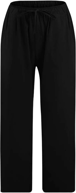 Borniu Capri Pants for Women Casual 2024 Summer Drawstring Capris Cotton Linen Pant Straight Wide Leg Cropped Trousers Black 3X-Large