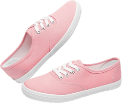 TUOPIN Womens White Canvas Sneakers Low Top Lace-up Canvas Shoes Lightweight Casual Tennis Shoes 7 Pink