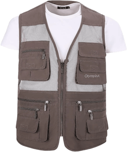Hbufnha Mens Mesh Lightweight Vest Outdoor Work Fishing Hunting Extra Pockets Vest X-Large 1#graybrown