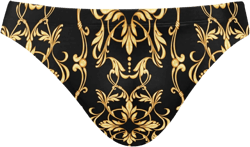 Gold Golden Baroque Floral Flowers Seamless On Black Sexy Men Swim Brief Trunks Beach Bikini for Men, Swim Underwear Low Waist Quick Dry Swimwear Thong Swimsuit Boxer Shorts(M)