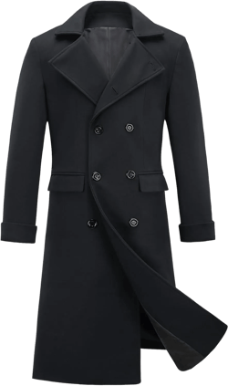 INVACHI Men's Wool Blend Long Trench Coat Notched Collar Single Breasted Overcoat Warm Winter Pea Coat B-black Small