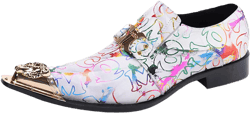 Men's Leather Shoes, Simple line Graffiti Metal tip Men's Dress Shoes, Wedding Party Banquet Nightclub Stage Host Barber Uniform Office Work Shoes 37 EU Multi-colored