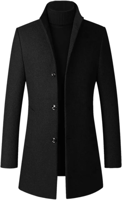 Lavnis Men's Winter Trench Coat Wool Blend Pea Coat Slim Fit Single Breasted Topcoat Business Dowm Jacket X-Large Black