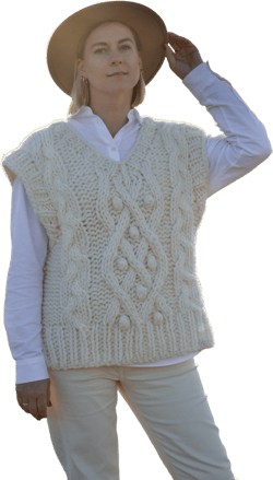 Hand knit wool vest, chunky sweater vest, V-neck, chunky cable knit womens waistcoat, Marigold Nr.2