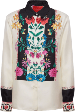 Boy floral-embroidered silk shirt